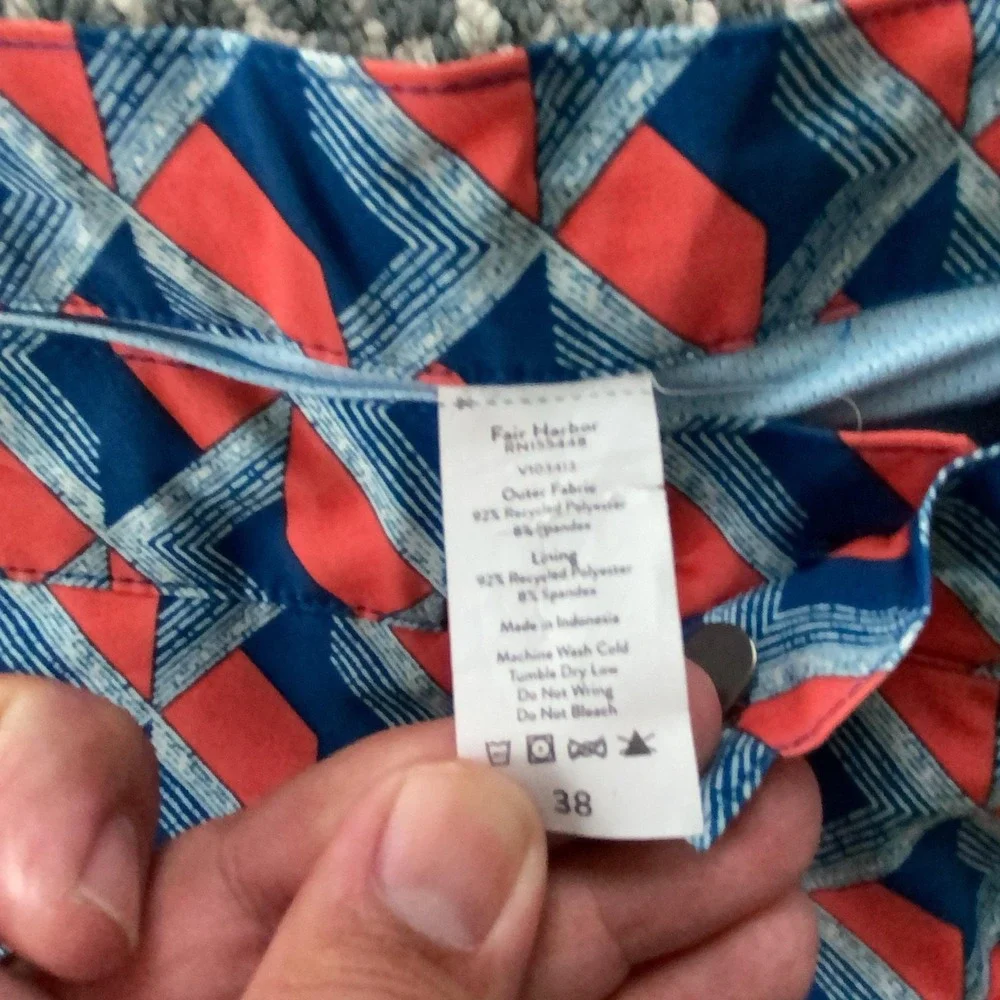 Fair Harbor Swim Shorts Mens 38 Blue Geometric Trunks Lined Stretch Quick Dry